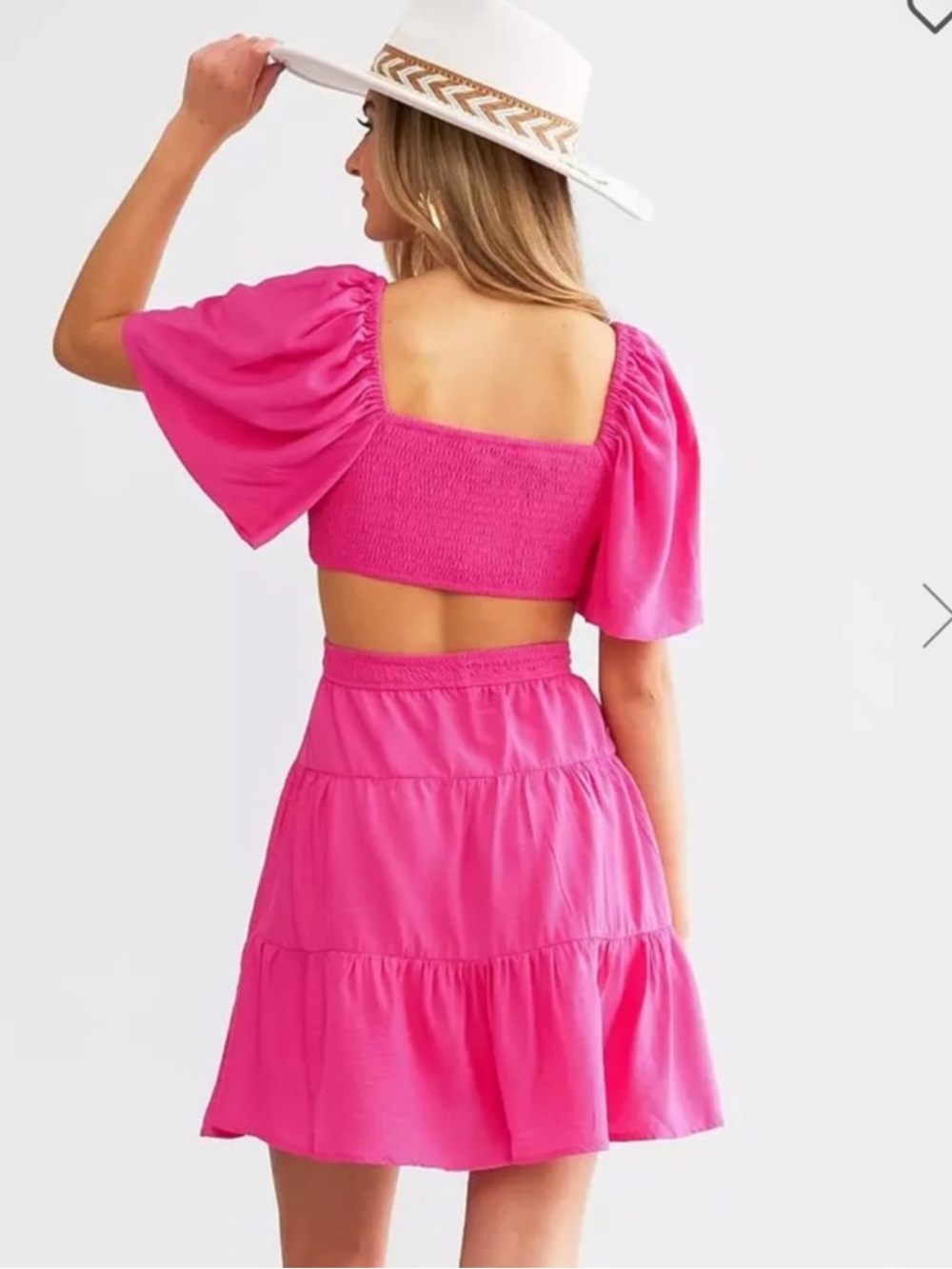 Willow & Root Fuchsia Pink Cutout Tiered Mini Dress Size S - Picture 8 of 10